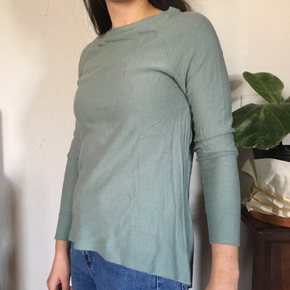 Loft light teal sweater, high boat neck, hi-lo hem - Picture 1 of 4